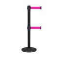 Montour Line Stanchion Dual Belt Barrier Black Post 13ft. Fl.Pnk Belt M630D-BK-FPK-130